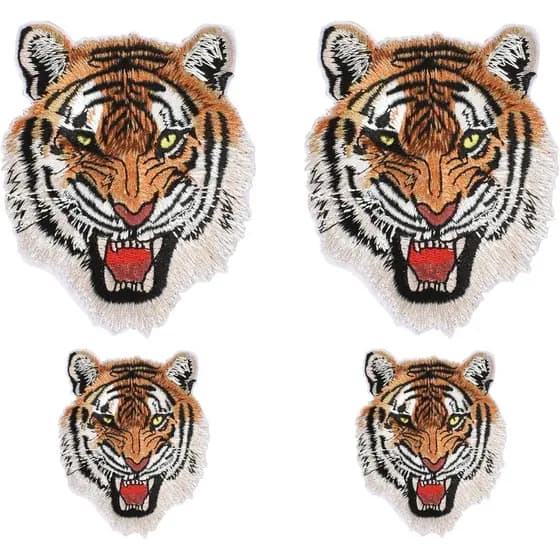 Patch Termocolante de Tigre 4 Peças, Patch Bordado de Cabeça de Tigre Rugindo para Chapéus, Roupas, Bolsas, Jeans 2.36/3