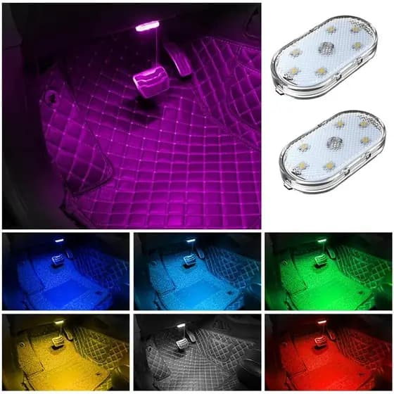 Iluminação Interna para Carro, Luz de Leitura LED, 7 Cores de Luz, Interruptor de Toque com Carregamento USB, Luz Ambien
