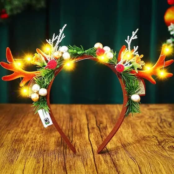 DRESBE Tiara de Natal Iluminada com LED, Tiara de Chifres de Rena Brilhantes, Acessórios de Cabelo para Festa de Natal p