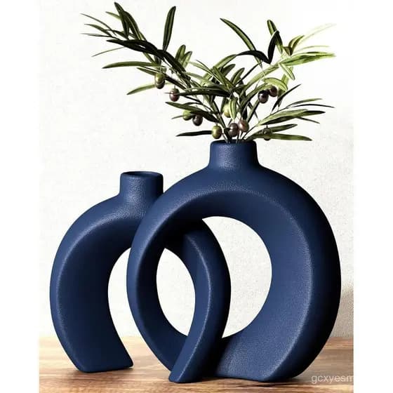Conjunto de 2 Vasos Azuis - Vasos Donut Navy para Decoração de Casa, Decoração Costeira Moderna - Vaso Decorativo, Decor