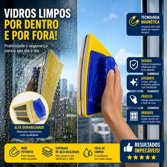 Escova Magnética Limpa-Vidros Dupla Face - Janela