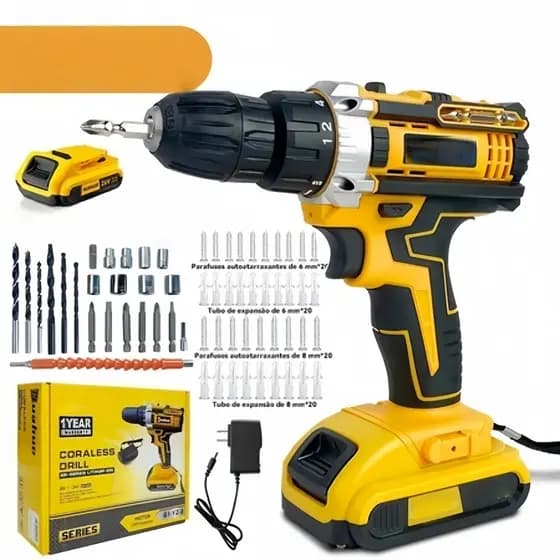 Conjunto de Furadeira/Parafusadeira Sem Fio, Incluindo Acessórios Profissionais 21V Sem Mala ou Acessórios