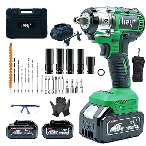 Kit Parafusadeira Furadeira Impacto Heyplus 350Nm Brushless – 2 Baterias 5000mAh, Chave de Impacto sem Fio, Maleta Compl