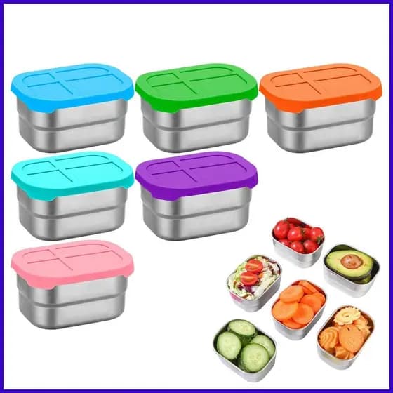 Recipientes De Lanche Inoxidável Com Tampas Almoço Salada Armazenamento 8 Oz Pequena Caixa De Alimentos De Metal Reutili