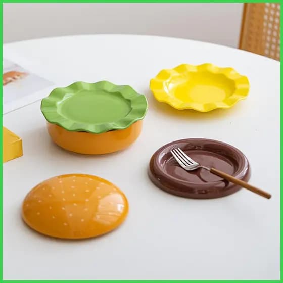 Pratos De Hambúrguer Microondas Seguro Cerâmica Louça Multi-Camada Prato Conjunto Para Comida Lanche Sobremesa Casa dinn