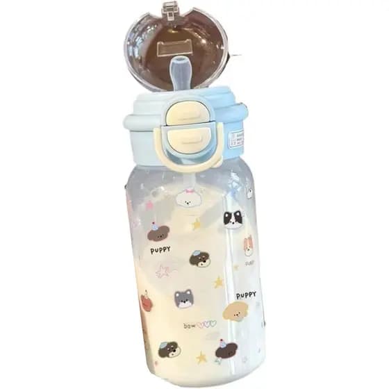 Garrafa de Água Fofa Kawaii Y2K com Estampa de Cachorrinho, Copo de Plástico Transparente, Estilo Coquette, 20 Oz (Cacho