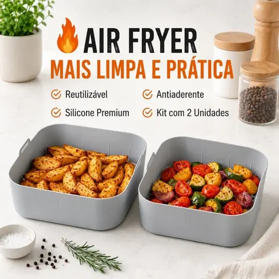 Kit 2 Formas de Silicone Quadrada Assadeira Air Fryer e Forno Forma para Fritadeira Elétrica Alça