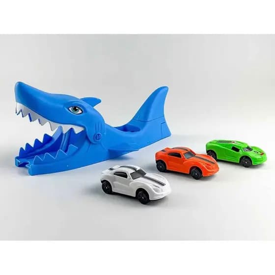 Tubarão Lançador de Carrinhos com 3 Carrinhos Tubarão Roda livre, Kit Lançador Tubarão, Brinquedo Infantil