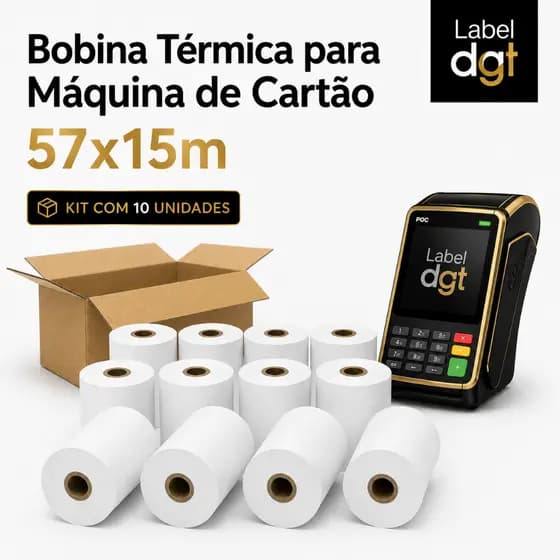 Kit 10 Bobinas Termicas 57mmx15m Comercio Industria Máquina Cartão Cupom Fiscal Papel Termico Branca