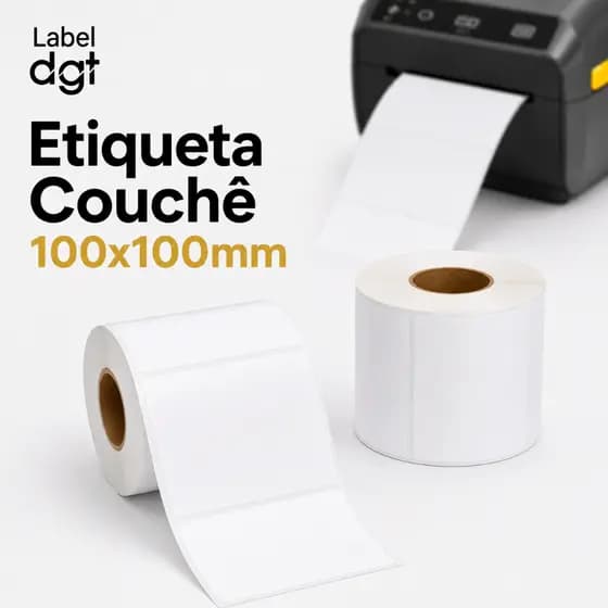Etiqueta Couche 100x100mm sem Serrilha Branca Zebra Argox Elgin Ribbon Impressora Termica Ecommerce
