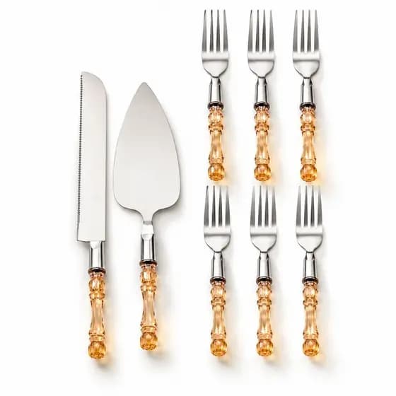 Kit Conjunto Espátula E Faca Para Bolo Com Seis Garfos De Sobremesa
