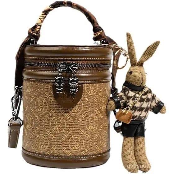 Bolsa Retrô Tipo Balde com Contraste de Cores, Bolsa Cilíndrica Estilo Sofisticado, Bolsa de Ombro Único Transversal com