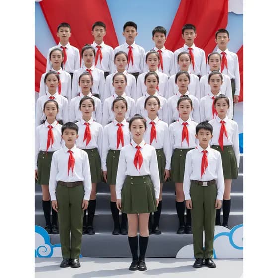 Crianças trajes de coro feminino estudantes do ensino médio recitação palestra competição feminino canção vermelha tema