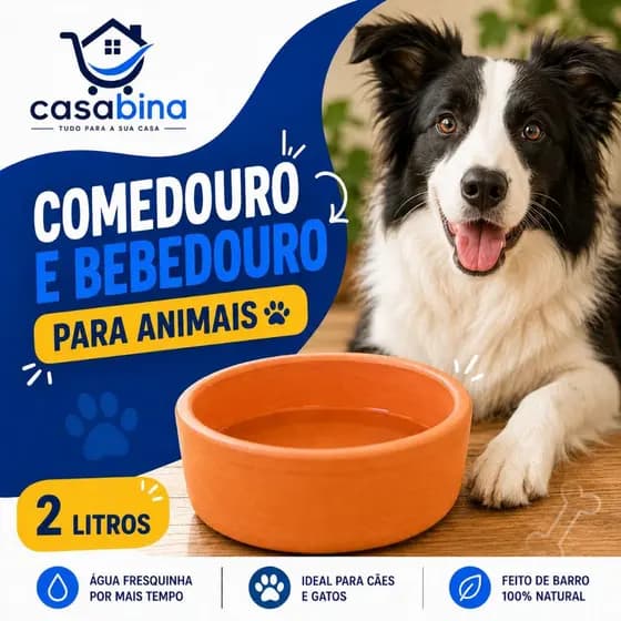 Comedouro Bebedouro de Barro 2L para Cães e Gatos Cerâmica Pet