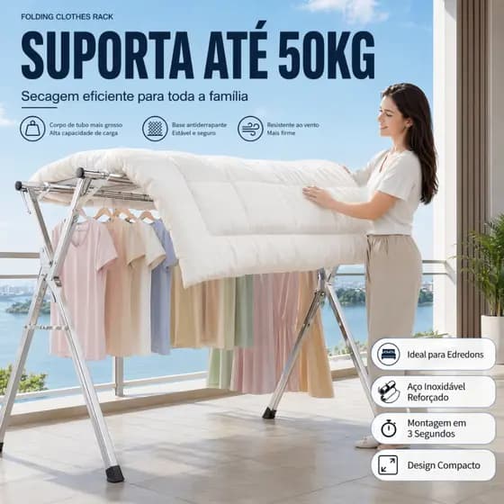 Varal de Chão Dobrável Retrátil 1.2~1.6m Aço Inoxidável Suporta 50kg Para Roupas Edredom Varanda Casa