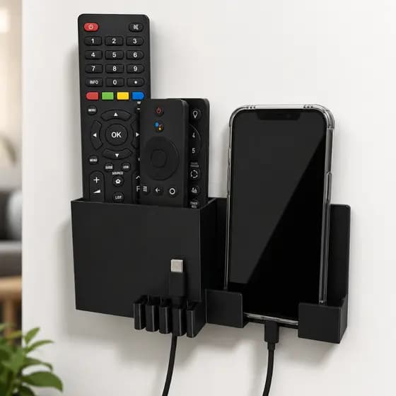 Suporte Controle Remoto Celular 2 em 1 Parede Sem Furo com Porta Cabo Organizador Inteligente