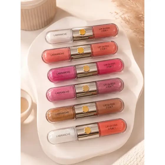 Kit c/6uni Lip Gloss 2 em 1 Labranche Brilho Intenso Hidratante Com Cor e Glitter Efeito Espelhado