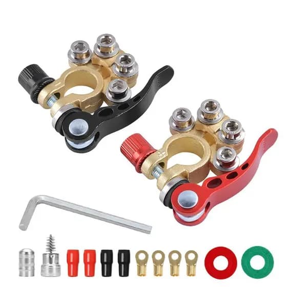 Kit Com 2 Conectores - 12v 24v Positivo & Negativo Automotivo Bateria Terminal Cabo Braçadeira S8