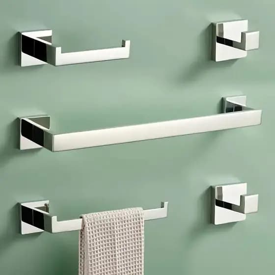Kit Acessórios Banheiro Lavabo 5 Peças Aço Inox 304 Preto e Prateado S9