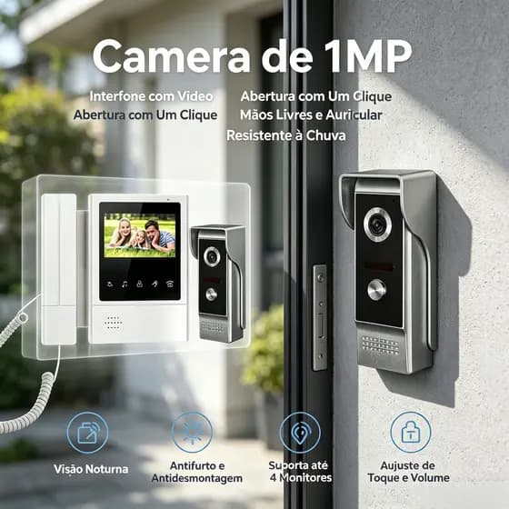 Câmera de Vídeo para Campainha VIDEW com Monitor de 4,3 Polegadas, Sistema de Entrada com Visão Noturna IR para Seguranç