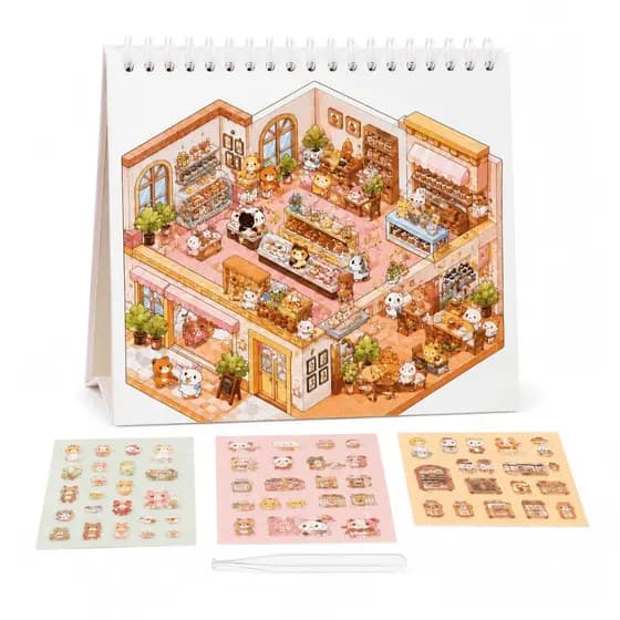 Caderno Interativo Adesivos 3D 8 Cenários Pinça Brinquedo Educativo