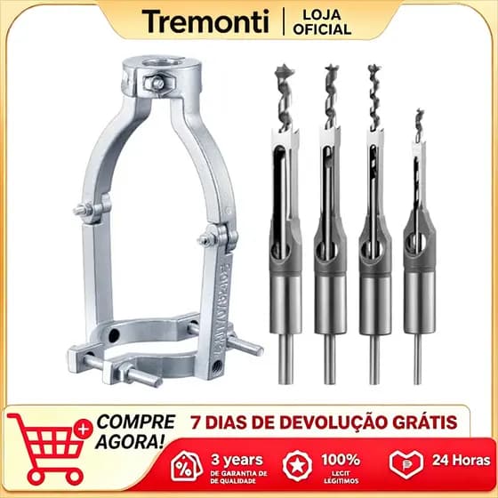 Broca De Furo Quadrado Adaptador De SP Kit 5 + Suporte Fixo Adaptador Furadeira Bancada