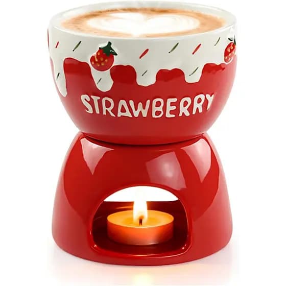 Mini Copo de Fondue, Conjunto de 2 Peças de Cerâmica para Derreter Chocolate com Fogareiro, Caneca Aquecedora de Café, P