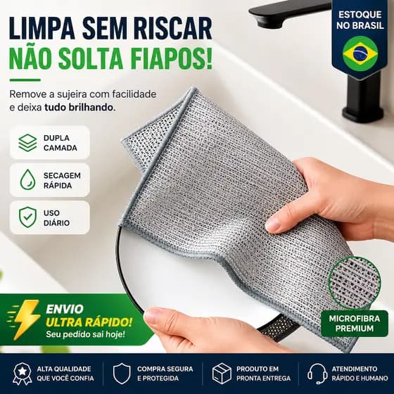 Panos de Limpeza Metálicos Prateados 20x20cm Lavar Louça Limpar Fogão e Remover Sujeiras Difíceis