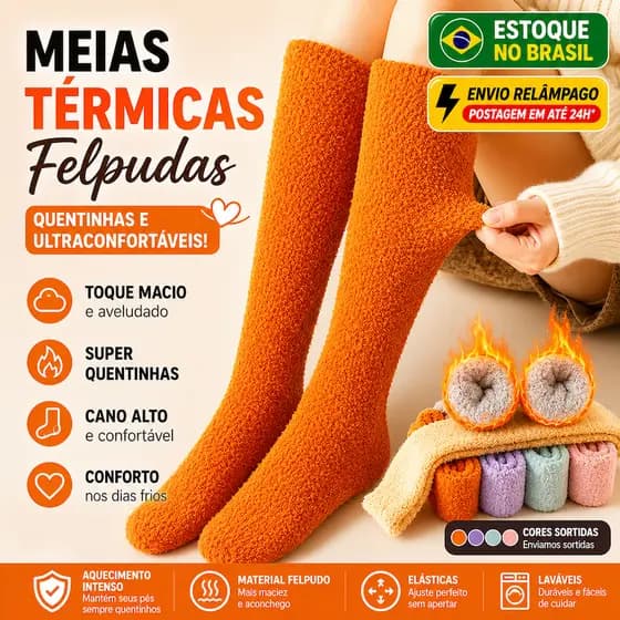Meia Térmica Unissex Coral Fleece, Grossinha, Macia, Confortável, Elástica e Quentinha para Frio