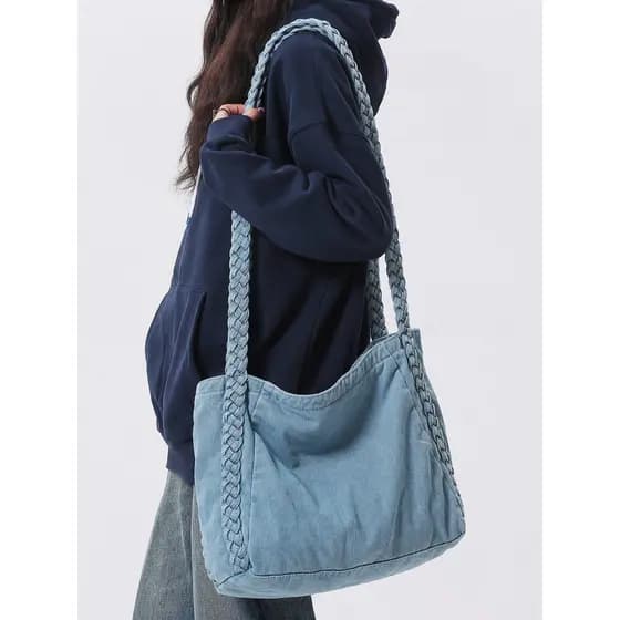 Bolsa mensageiro All-Match 2024 novo estilo bolsa de ombro literária grande capacidade sacola jeans bolsa de classe Casu
