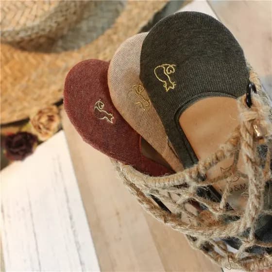 Verão estilo japonês meias bordadas senhoras puro algodão boca rasa meias invisíveis coreano estilo Preppy meias de Sili