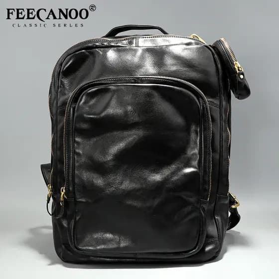 T na moda Casual mochila masculina Commuter mochila de couro All-Match mochila de negócios de grande capacidade saco de
