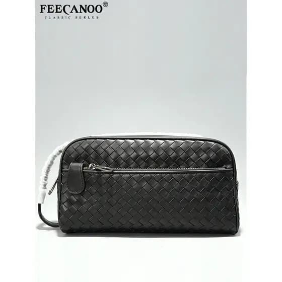 Embreagem de couro tecido couro genuíno tecido duplo zíper embreagem na moda bolsa masculina novo estilo embreagem grand