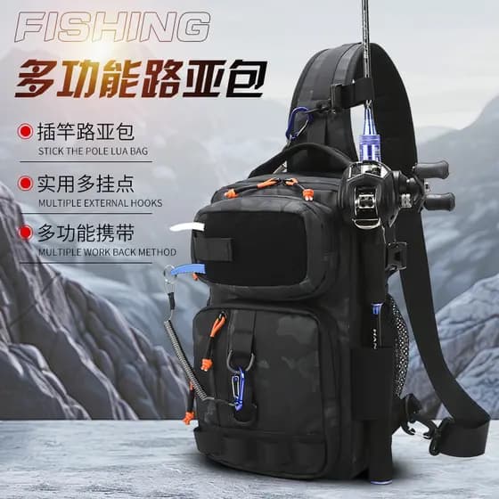 Bolsa de pesca com isca à prova d'água, novo estilo, bolsa de peito para homens e mulheres, camuflagem ao ar livre, mult