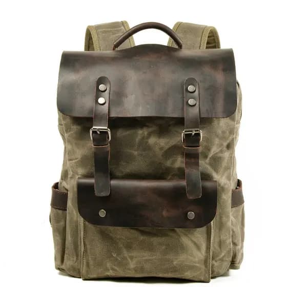 Mochila para computador ao ar livre, estudante, à prova d'água, algodão puro, encerado, oito resíduos, lona com primeira