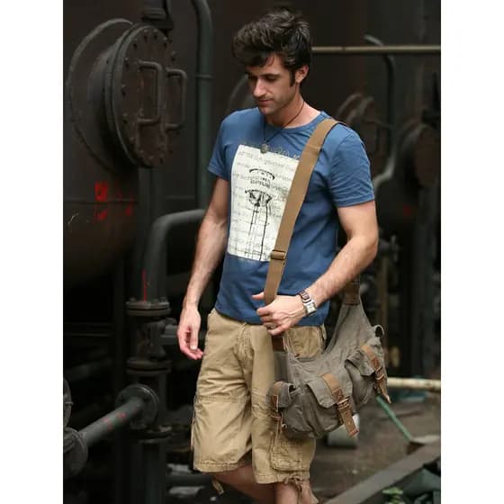 Bolsa de ombro masculina bolsa mensageiro Retro cross-body saco bens domésticos lona resistente ao desgaste menino mochi