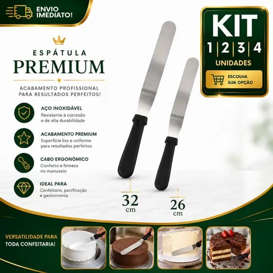 Espátula para Bolo Confeitaria Profissional Aço Inox 26cm ou 32cm Espalhador Glacê Chantilly Recheio Decorar Bolos