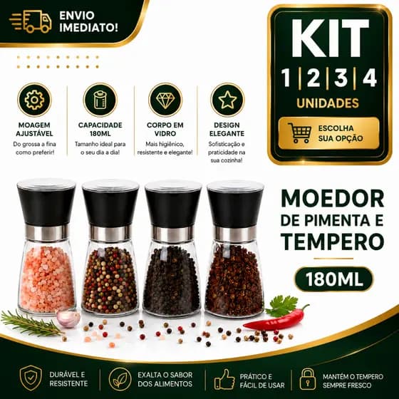 Moedor Manual 1/2/3/4 De Sal E Pimenta 180ml Recipiente Em Vidro Com Espessura Ajustável
