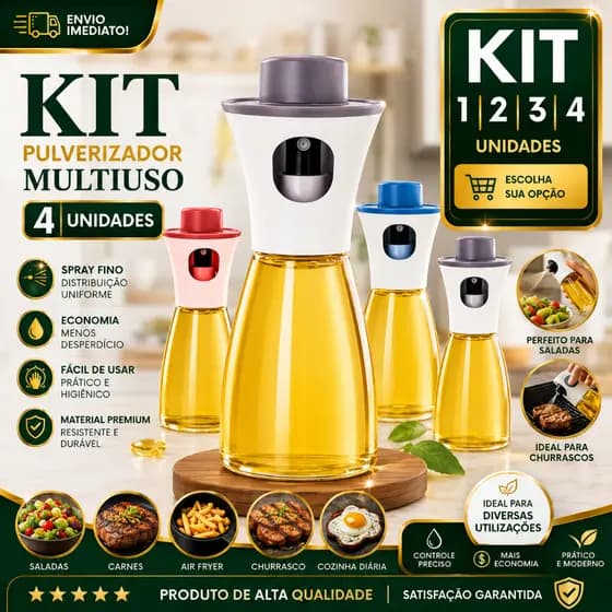 Pulverizador 170ml de Azeite Spray 1/2/3/4 Borrifador de Óleo Vinagre Multiuso Cozinha Air Fryer Churrasco Salada