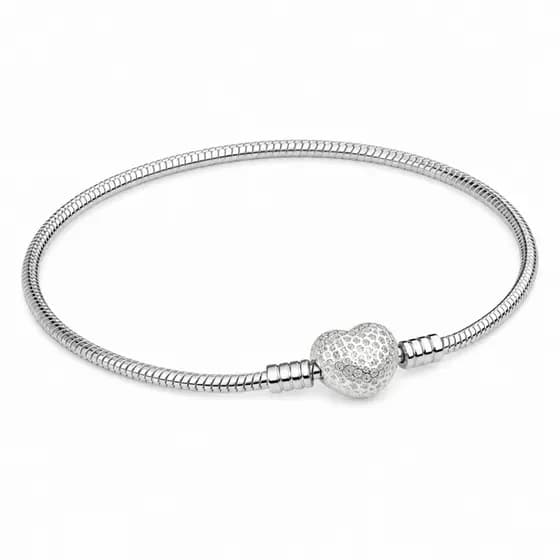 Pulseira Prata 925 Original Pulseira Para Berloques Coração Cravejado Zirconia Prata 925