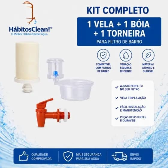 Kit vela tripla ação, boia e torneira para filtro de barro+ acessórios para filtro por gravidade