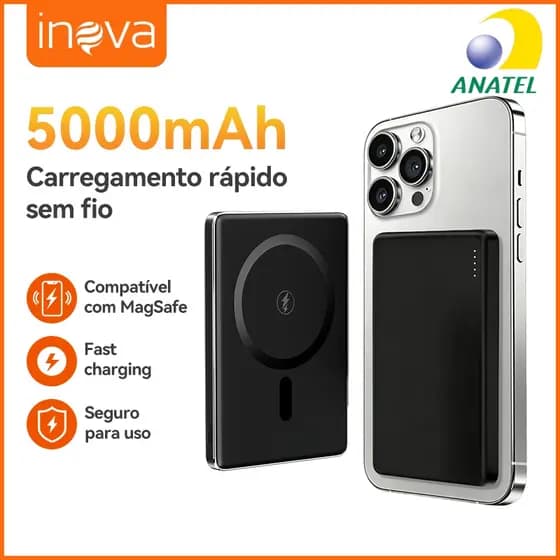 Inova Bateria Externa Carregador Portátil Sem Fio 5000mAh Compatível com Android/MagSafe
