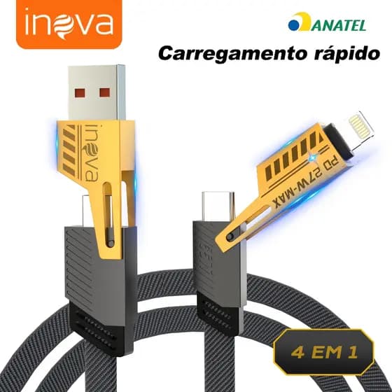 Inova Cabo Turbo Carregamento Rápido 4 em 1 65W/27W Cabeça de Metal Revestimento de 1 metro