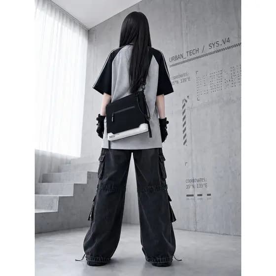YONAIGA + Original ins Estilo Funcional Contraste Cor Bolsa Mensageiro Homens Mulheres Único All-Match Street Wear Nylon