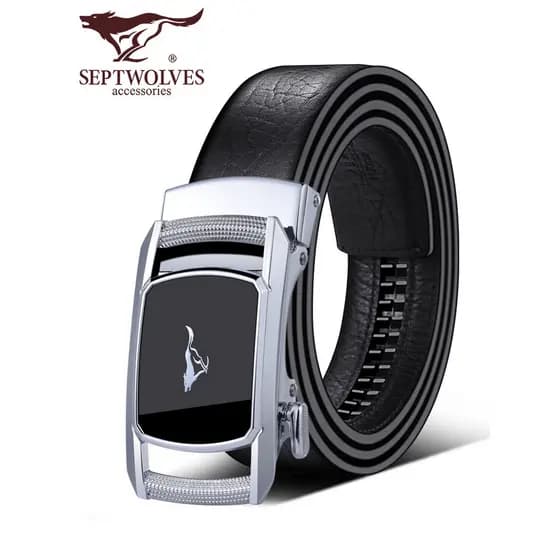 Sete lobo cinto masculino de couro genuíno primeira camada de couro fivela automática cinto Casual na moda genuíno High-