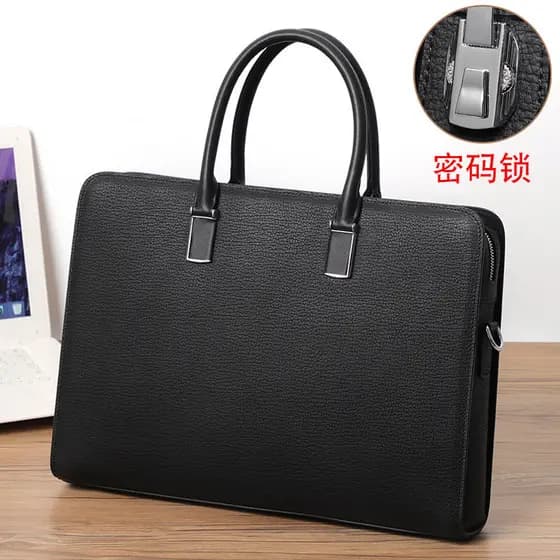 High-End bolsa masculina de couro genuíno primeira camada combinação bloqueio luz luxo presente bolsa maleta negócios om