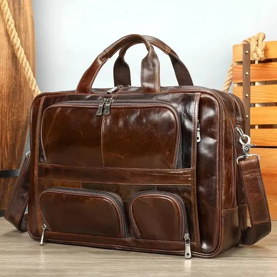 Pasta de couro genuíno estilo Horizontal primeira camada de couro 57cm grande capacidade bolsa para Laptop de viagem de
