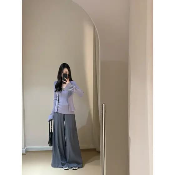 NALYSA trompete manga com decote em v Cardigan de malha feminino estilo curto camisola de duas peças estilo coreano topo