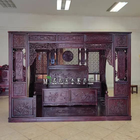 Cama de prateleira de madeira maciça antiga Qingming antigo clássico cama de quadra antiga jacarandá chinês mil obras ca