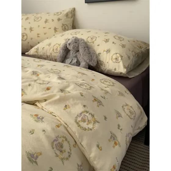 Retro menina coração ins estilo Pastoral Floral coelho malha lavado algodão conjunto de quatro peças lençol 1.8 estudant
